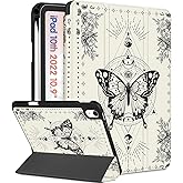 Wazzasoft for iPad A16 Case 2025 - for iPad 10th Generation Case Cute Women Girls Aesthetic Girly Butterfly Design Unique Pencil Holder Auto Sleep/Wake Tablet Cover for Apple 11/10 10.9 Inch
