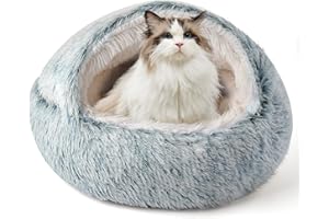 CATISM Cat Bed, Plush Hooded Cat Beds for Indoor Cats, Calming & Self Warming Cat Bed Cave, Cozy for Indoor Cat or Small Dog Bed, Removable & Washable with Non-Slip Bottom, Gray (20 Inches)
