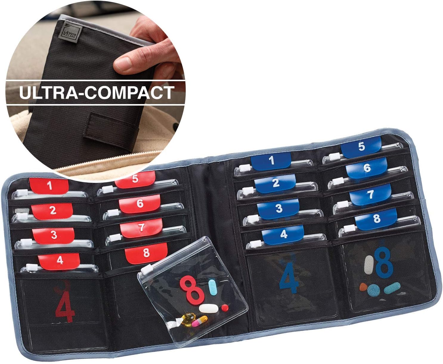 Lewis N. Clark AM/PM Folding Pill Organizer + Supplement Case for OTC Medicine: Lewis N. Clark