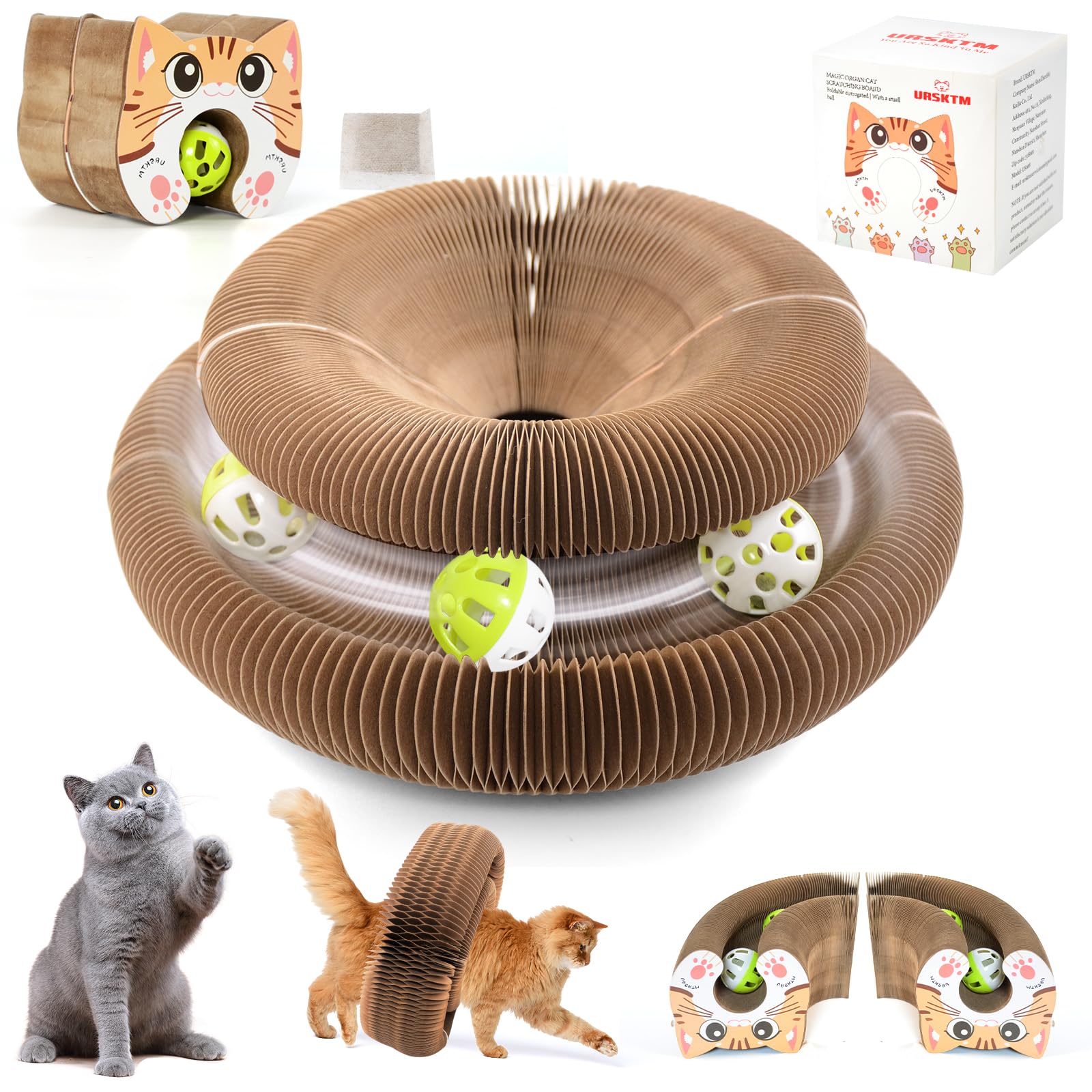 Photo 1 of 2PCS Kitty Kurlz Cat Toy, Upgraded Organ Cat Scratcher Board with 3 Balls for Mental & Physical Exercise, Multi-Shape Interactive Cardboard Cat Toy for Indoor Kittens/Cats Infinite-Flip, Brown/Orange