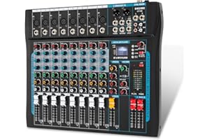 SIKUING 8 Channel Audio Mixer Sound Board Mixer 16 DSP Effect Audio Interfacer w/USB Drive for Computer Recording, 48V Power, XLR Microphone Jack DJ Mixer for Karaoke Studio Streaming Recording