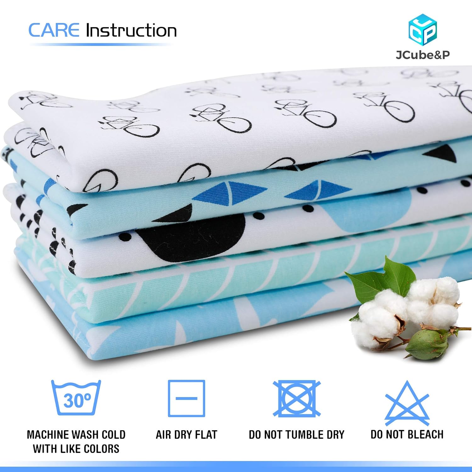 JCUBE&P Burp Cloths Boy - Organic Cotton & Fleece Burp Clothes - Soft & Absorbent Curvy Burp Rags - 5-Pack Baby Shower Gift Set Burp Towels - Newborns & Infants Boy Burpy Cloths (Hope): Baby