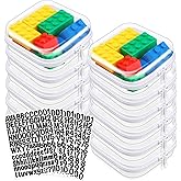 Qiyaz 12 Pcs Clear Hard Zipper Case Plastic Zipper Pouch with 5 Sheets Alphabet Stickers Double Toy Storage Organizer Makeup Case for Travel Building Blocks Puzzles Cosmetic(5 x 5 x 2”)