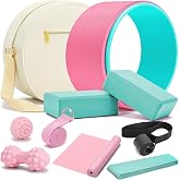 HNCTINNO All in One Yoga Wheel Set, Soft Foam Roller Wheel for Back Pain &amp; Stretching, Yoga Blocks 2 Pack with Strap, Trigger Point Therapy Massage Ball for Deep Tissue, Yoga Starter Kit for Beginner