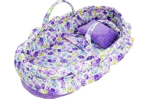 June Garden Cozy Dream Doll Bassinet - Baby Doll Portable Carrier - Fits for American Girl Dolls up to 18" - Soft Pillow & Safety Buckle Included - Purple