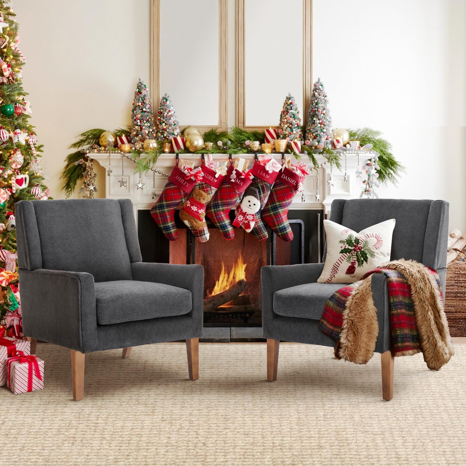 Photo 1 of **************THIS IS ONLY 1 CHAIR***************
COLAMY Modern Wingback Living Room Chair Set of 2, Upholstered Fabric Accent Armchair, Single Sofa Chair with Lounge Seat and Wood Legs for Bedroom/Office/Reading Spaces, Gery