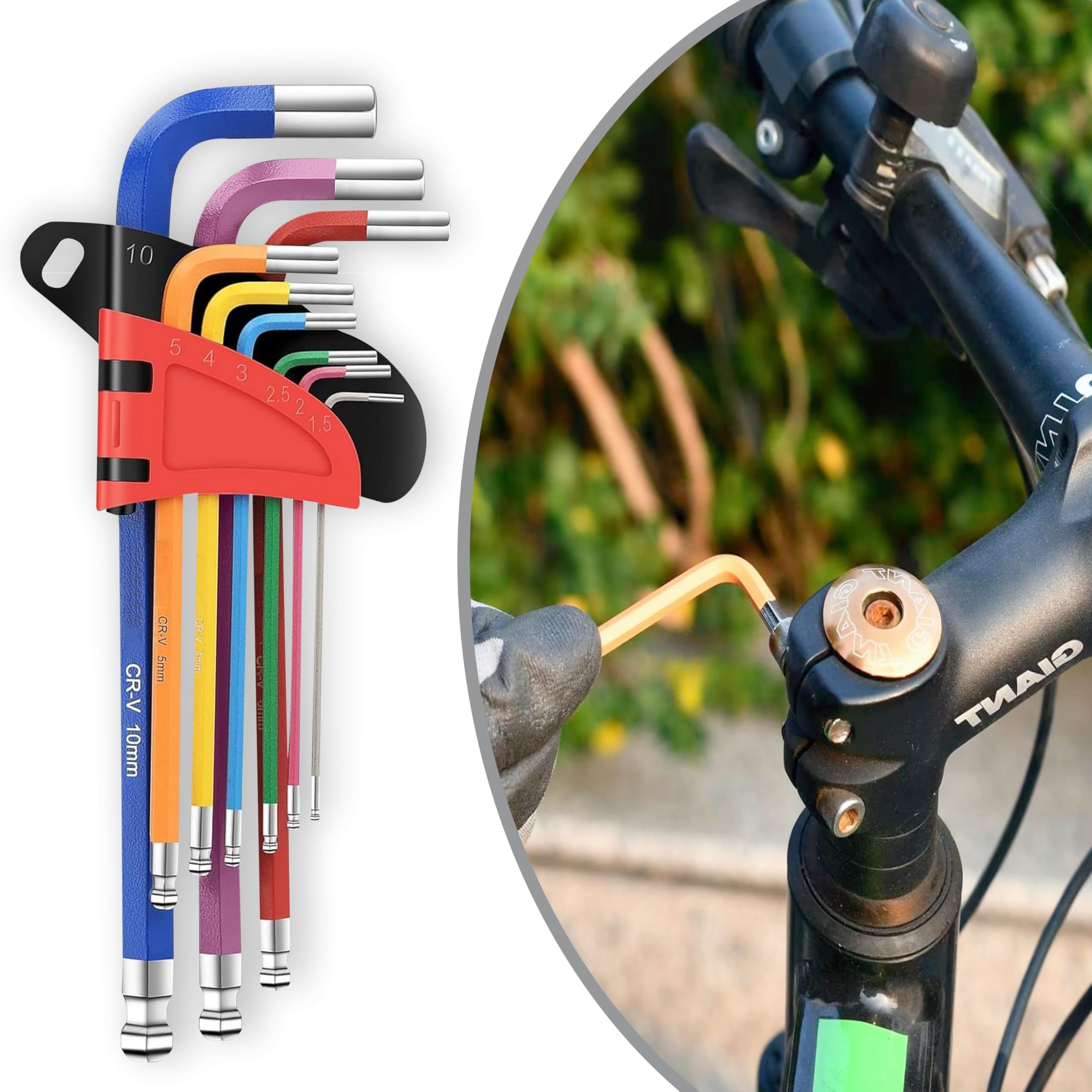 IMATRIX 9 PCS Allen Key Set,Metric Hex Key Set Long Arm Ball End Multicolour Coding,Sizes 1.5-10mm,Allen Wrench Universal Set for Furniture Assembly,Bike,Motorcycle Maintenance,Household DIY