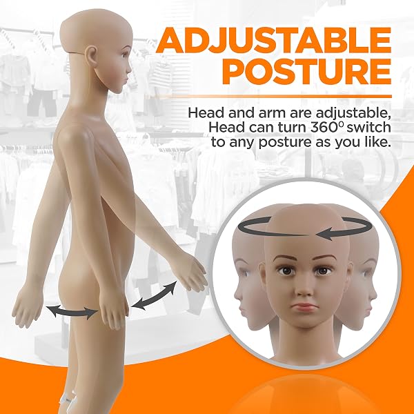 SERENELIFE KID TORSO DRESS FORM MANNEQUIN – DETACHABLE & ADJUSTABLE MANNEQUIN FULL BODY STAND (FEMALE), LIGHTWEIGHT & PORTABLE, SHOWS VIVID FACIAL EXPRESSIONS, FITS ALL KINDS OF CLOTHES – SLMAQKDSK