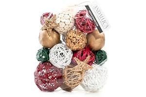 ANDALUCA Decorative Balls Bag Bowl Filler Home Decor (Red, Green & White)