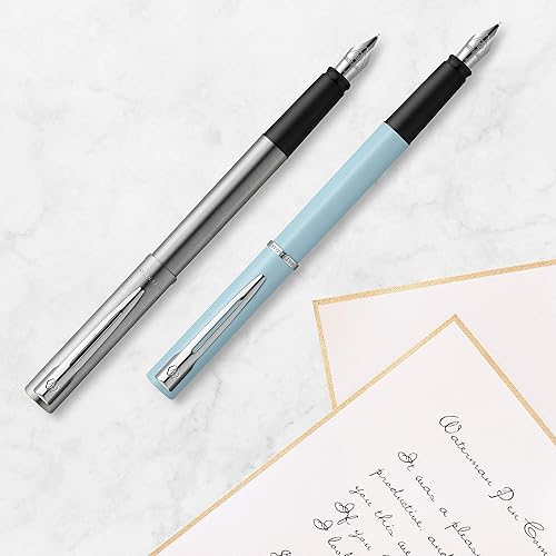 Waterman Graduate Allure Fountain Pen, Chrome, Fine Nib, Blue Ink