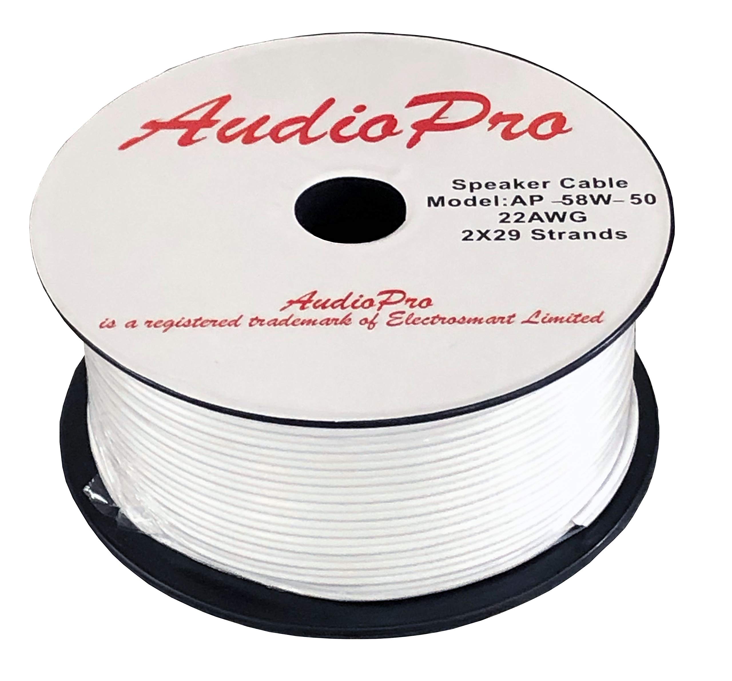 AudioPro Speaker Cable Wire 22 AWG (2 x 29 Strands) Select 25m or 50m Reel Colour White/Clear Transparent HiFi Home Audio Surround Sound etc (50m Reel, White)