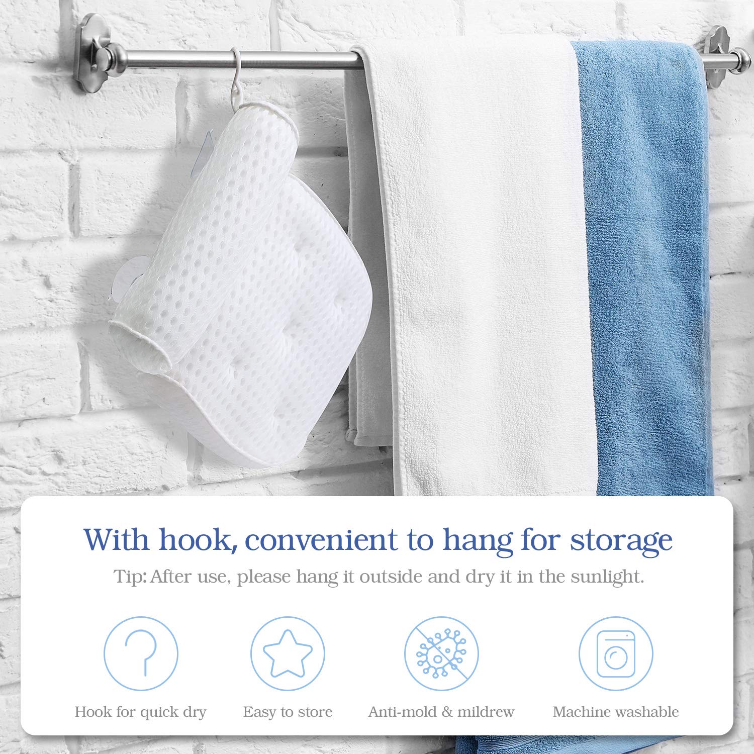 Pretigo Bath Pillow Bathtub Pillow, Bath Pillows for Tub with Neck, Head, Shoulder and Back Support, 4D Air Mesh Spa Pillow and 7 Suction Cups for Bath(12.6x14.4x3.5in, White) : Beauty