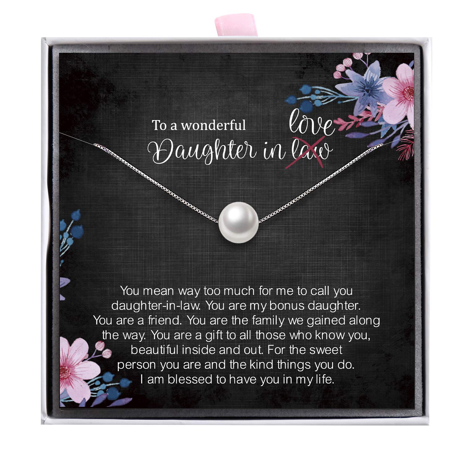 ALoveSoul Daughter in Law Gift - Single Pearl Sterling Silver Necklace, Birthday Gift Wedding Gift for Bride