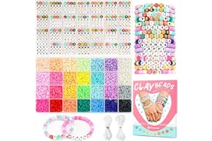 Dowsabel Friendship Bracelet Kit, 28 Colors Clay Beads Letter Beads Bracelet Making Kit, 4 Styles of Round Alphabet Beads with Number, Heart Beads for Jewelry Making, Ideal Gifts for Girls 6-13