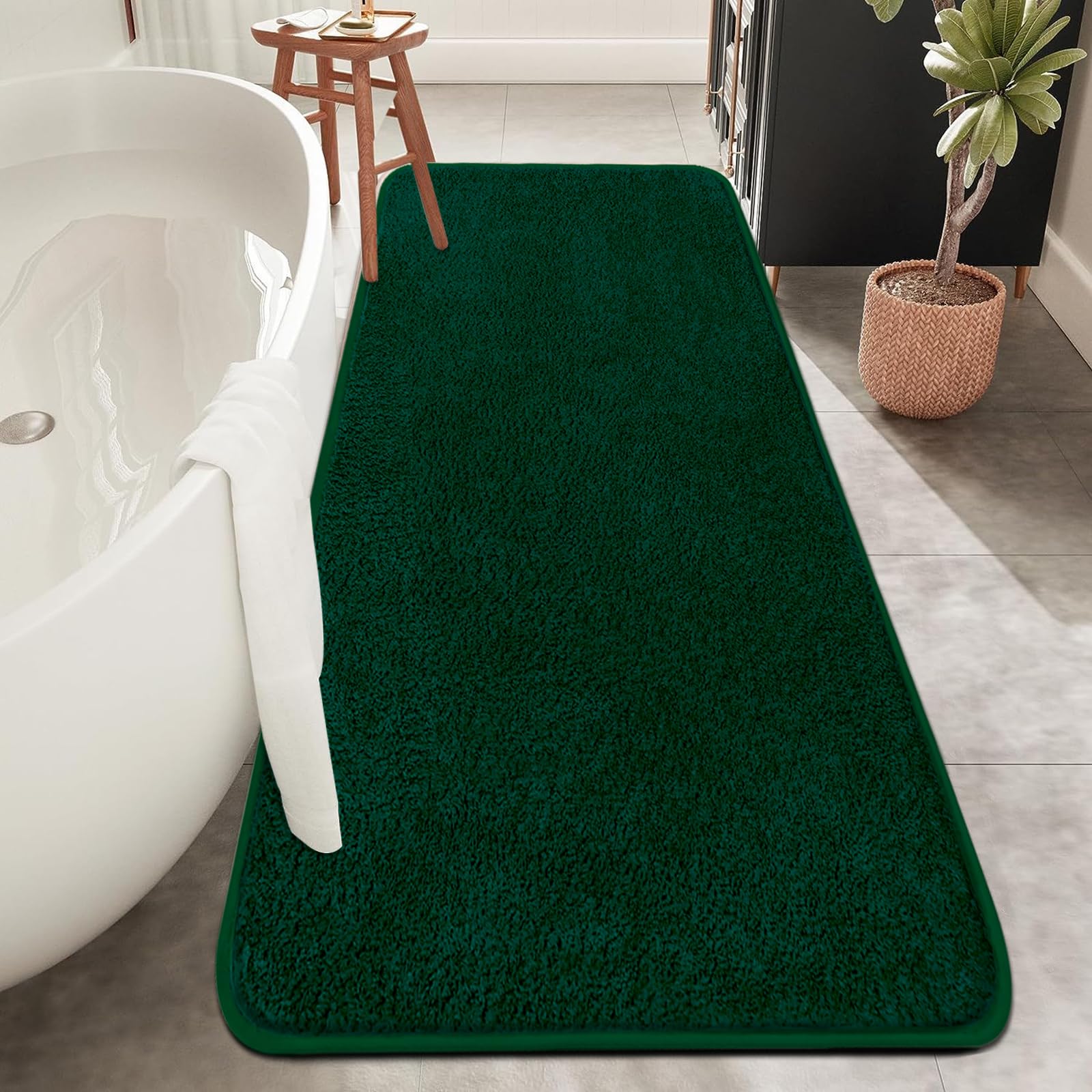 Rururug Bathroom Mat, Soft Microfibre Bath Mat, Large Bathroom Rug, 120 x 50 cm, Non-Slip, Washable, Green