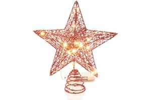 Emopeak 20 LED Christmas Tree Topper, 8 Inch Indoor Iron Art Star Treetop Light, Two Modes (Keep Light ON/Flash) (Red, 8"/20CM)