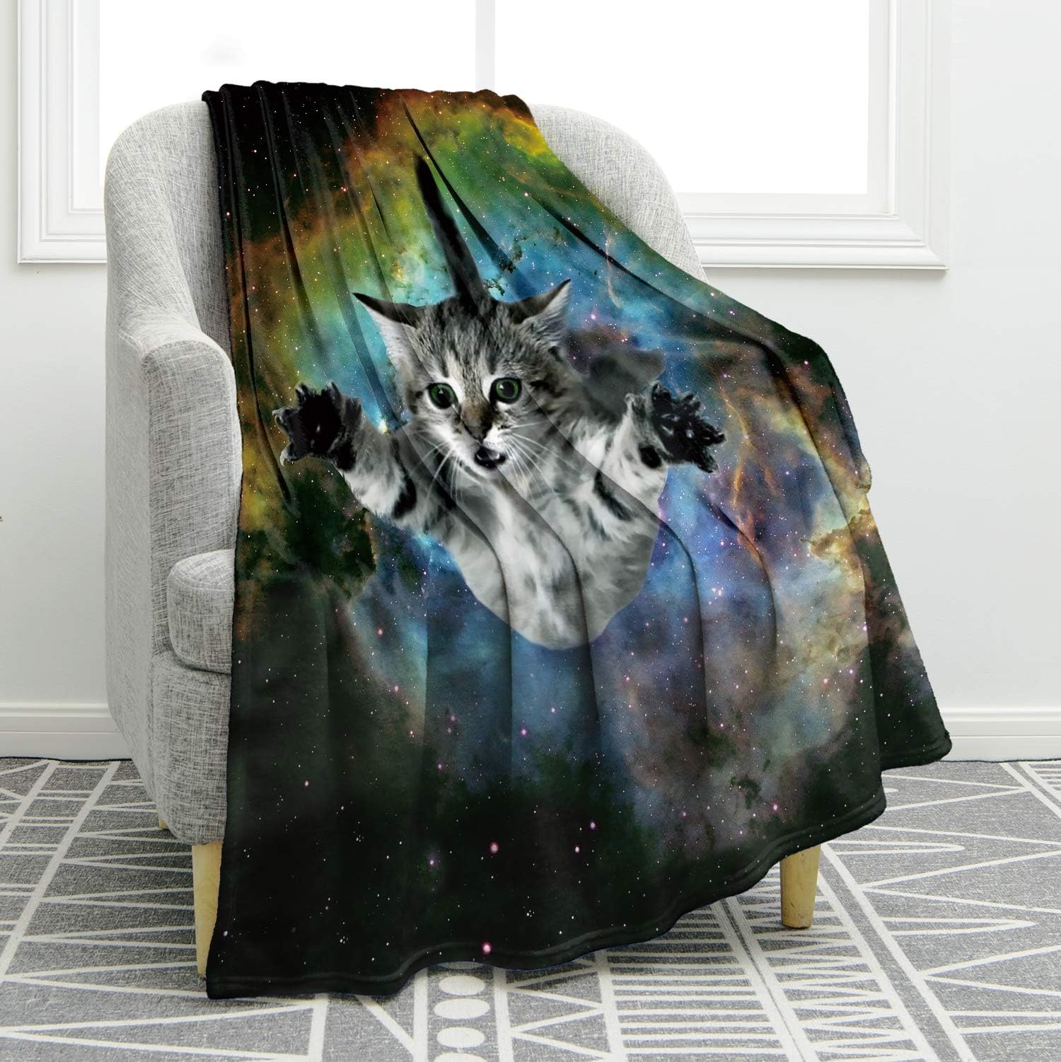Jekeno Galaxy Space Cat Blanket Soft Warm Air Conditioning Throw Blanket for Couch Sofa Travelling 50"x60"
