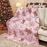 Ciazoxa Pink Christmas Blanket Gingerbread Knit Decor Candy Cane Reversible Ultra Soft Cozy Throw Blankets Gifts for Family Home Sofa Couch Bed 50x60 Inch