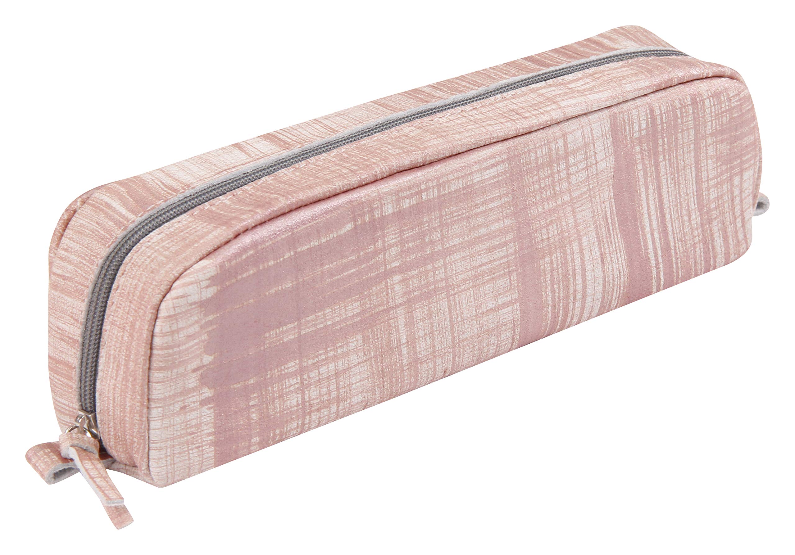 Clairefontaine 8424C -Genuine Lambskin Rectangular Powder Pink Brushed School Pencil Case 21x4x6 cm - School Supplies - Coloured Pencil Case - Pencil Tray