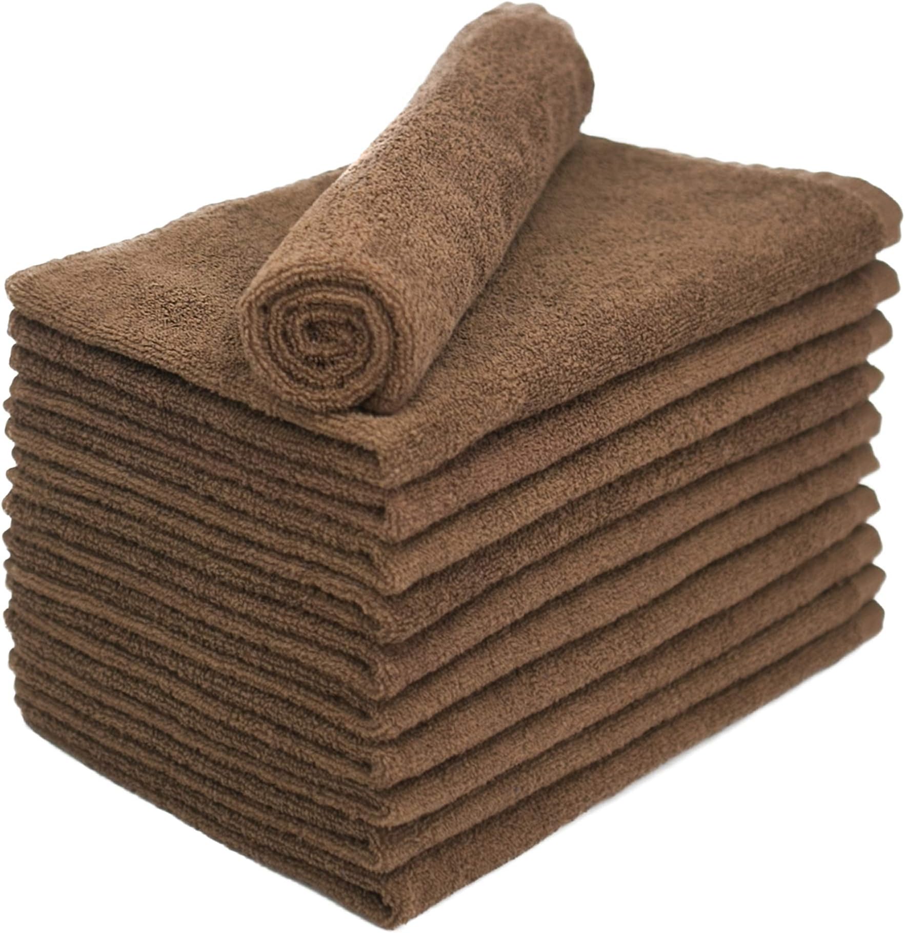 BleachSafe Soft Cotton Towel Set: 15 In x 26 In Thick, Absorbent Bleachproof Towels for Salon, Gym, Spa or Restaurant - Pack of 24, Brown