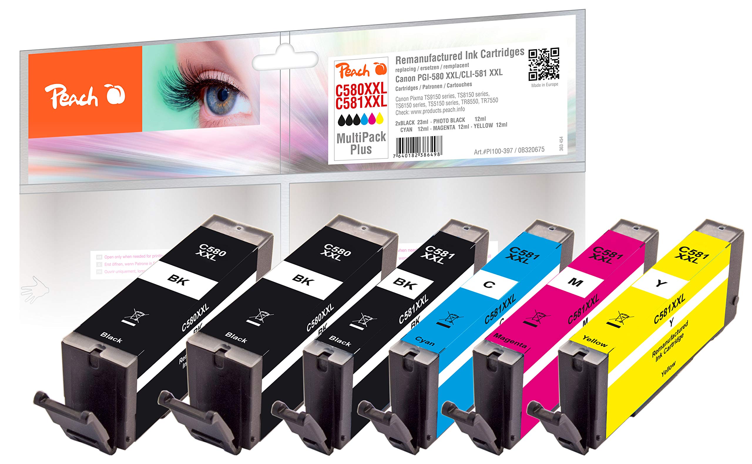 Peach Economy Pack Plus Ink Cartridges XXL Compatible with Canon PGI-580XXL, CLI-581XXL