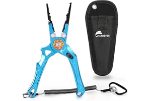 Hathever Saltwater Fishing Pliers, Split Ring Pliers for Fishing with Safety Lock, Fish Pliers with Sheath and Lanyard, Fishing Gifts for Men