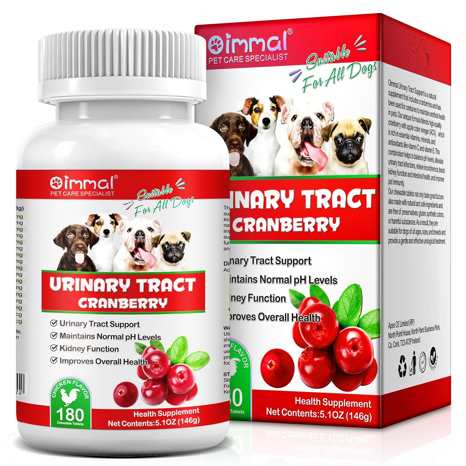 Urinary Tract Treatment for Dogs, 180PCS Natural Dogs Urinary Tract Infection Tablets Supports Bladder & Kidney, Keep Pet Renal Health & UTI Care Dogs, Chicken Flavor
