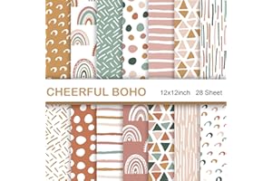 NASZONUS 28 Boho Scrapbook Paper, 12"X12" Inch Scrapbook Paper, 90 lb/160 gsm Scrapbook Paper Double-Side Print (BOHO 1)