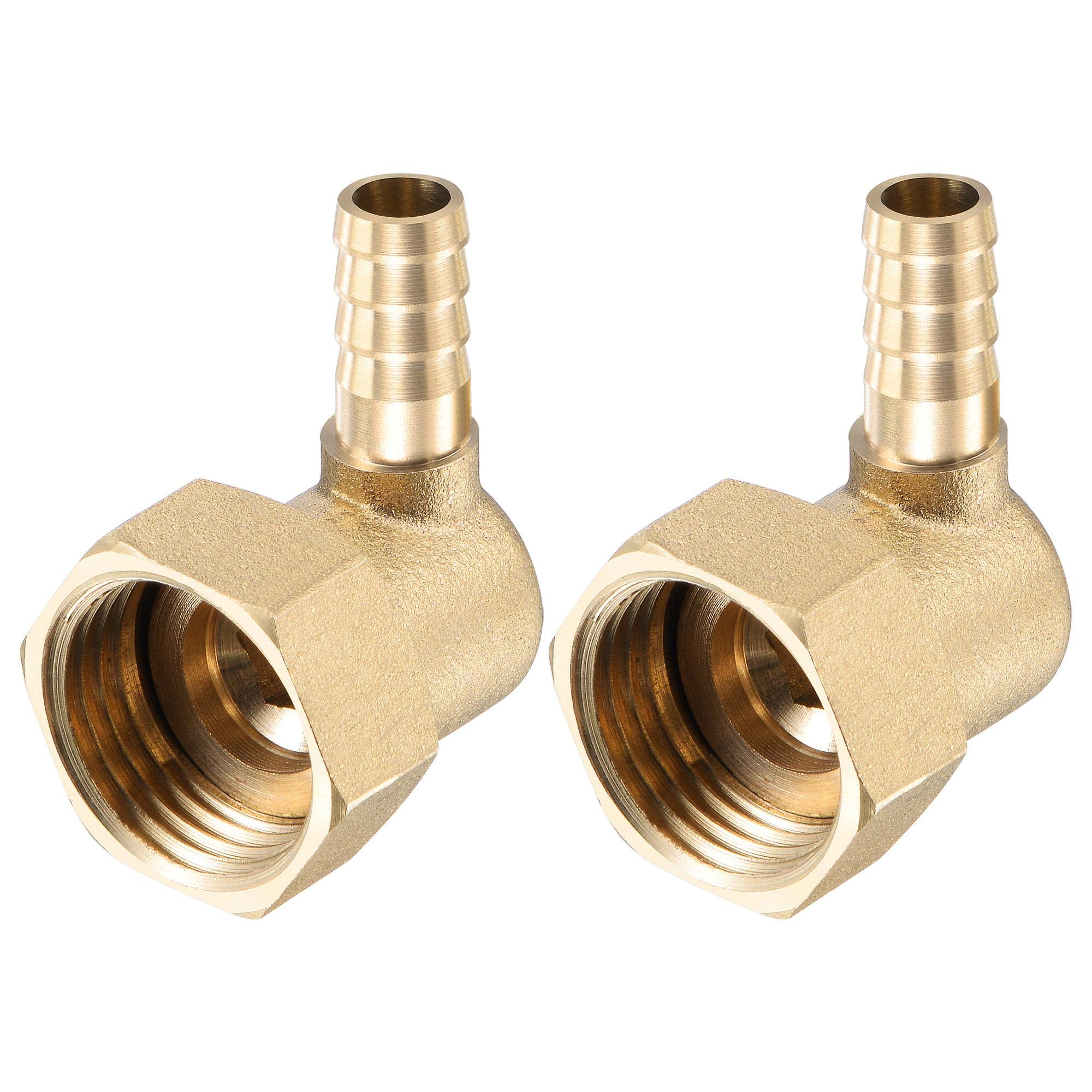 sourcing map Brass Hose Barb Fitting Elbow, 8mm Barbed x G1/2 Female Swivel Nut Pipe Connector for Water Fuel Air, Pack of 2