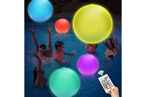 JOY SPOT! 4 Pack 16" LED Light Up Beach Ball, Glow-in-the-Dark Inflatable Pool Toys, Floating Pool Lights Waterproof IP68 with 16 Colors,4 Lighting Modes, Outdoor Indoor Games, Swimming Pool Party Decorations