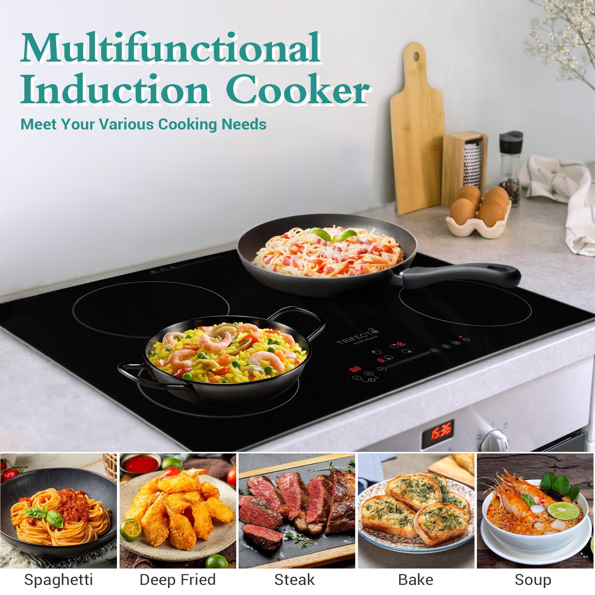 30 Inch electric induction Cooktop with 4 Power Boost Burners, 240V 5200W Built-in Electric Induction Burner, Electric Stove Top with Sensor Touch Control, Countertop Burner, Induction Cooker