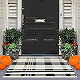 Aoczes Buffalo Plaid Outdoor Rug 2x3 Cotton Woven Rug Black and Off White Front Porch Door Mats Rug Washable Indoor Outdoor Rug Layered Area Rug for Entryway Farmhouse Decor Carpet