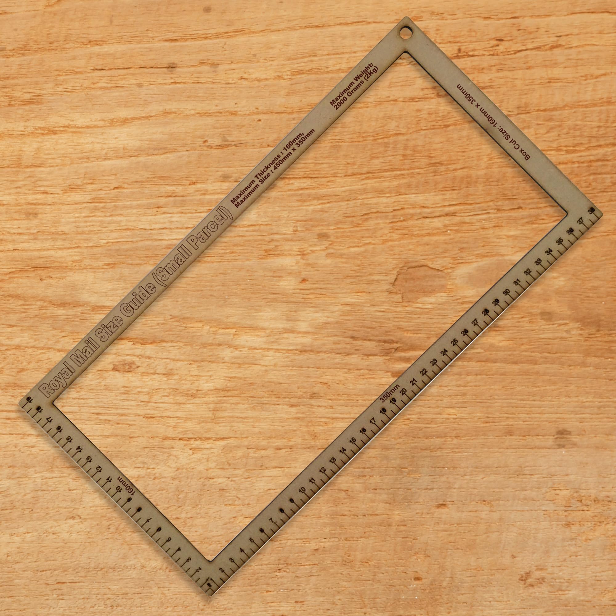 WedDecor PiP Postal Size Charge Guide Small Parcel Packaging Mail Pricing in Proportion Template Plywood with Ruler 1 Size Measurement, Wooden Colour
