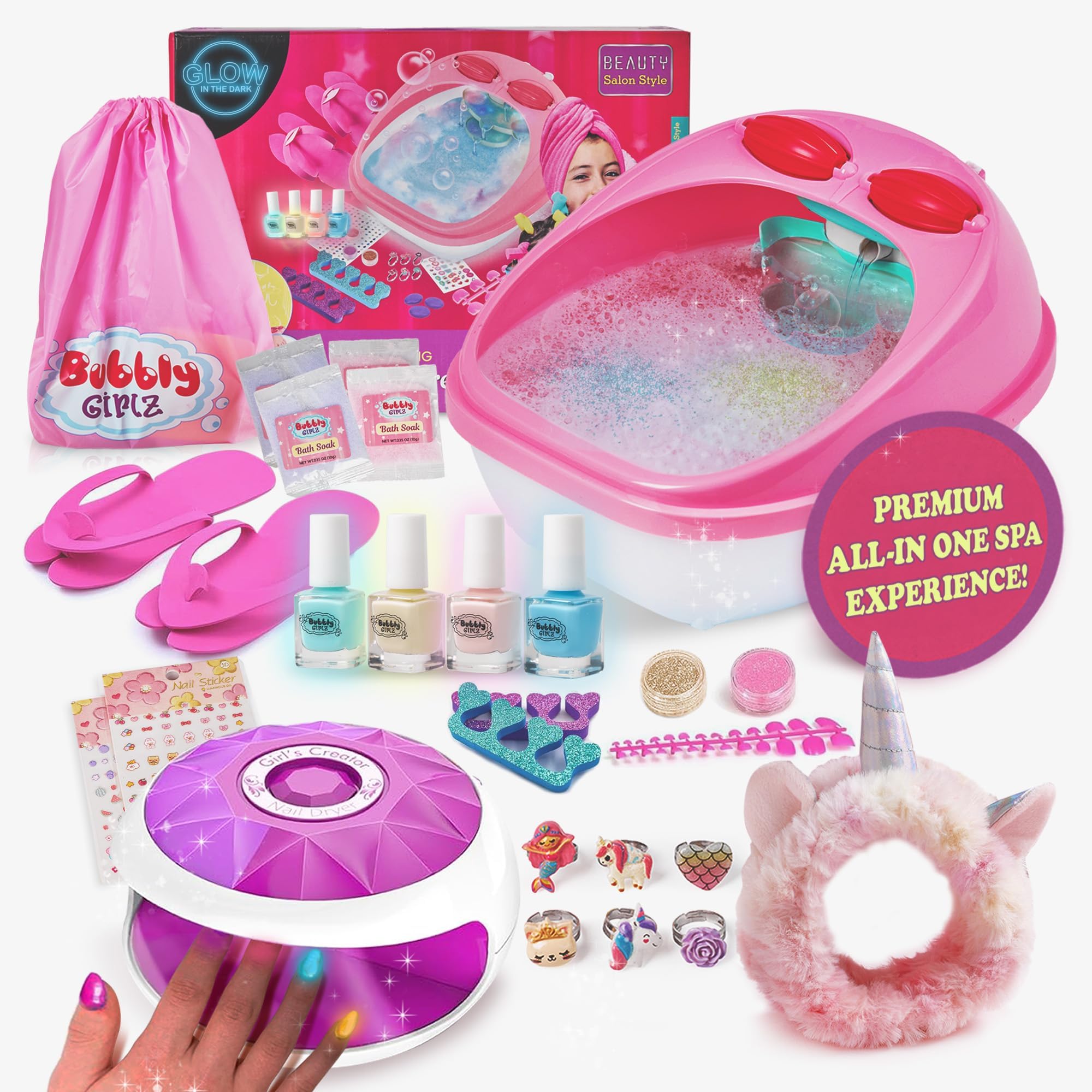 Photo 1 of Glow in Dark Kids Spa Day Kit for Girls - 42+ Piece Set Waterfall Foot Spa - Perfect Spa Kit for Girls, Fun Pedicure and Party Supplies, Ideal for Girls Ages 6 7 8 9 10-12