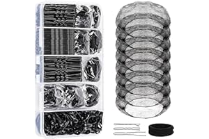 YGQQOY Hair Pins and Hair Net for Buns,Dance Hair Accessories Kit with 100 U-shaped Pins, 50 Bobby Pins, 100 Elastic Rubber Bands, 8 Invisible Hair Nets,2 Hair Ties for Dance Competitions,Black