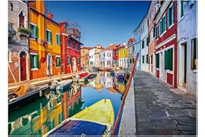 SiTimmGer Jigsaw Puzzles 1000 Pieces for Adults Venice Italy River Canal in Burano Islan Colorful House Educational Challenging Puzzle Fit Together Perfectly Toys 27.6" x 19.7"