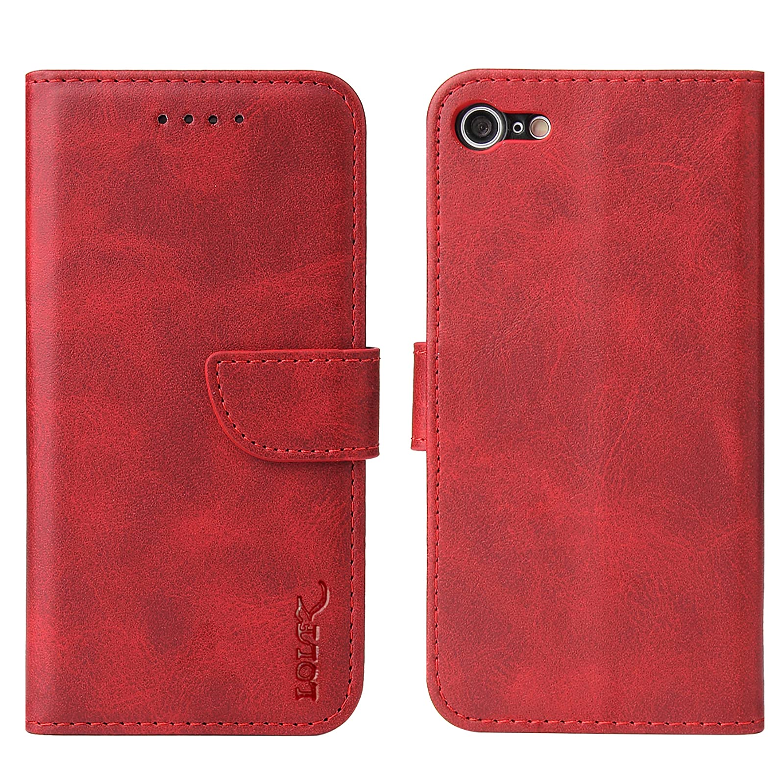 LOLFZ Wallet Case for iPhone 6 iPhone 6S, Vintage Leather Book Case with Card Holder Kickstand Magnetic Closure Flip Case Cover for iPhone 6 iPhone 6S - Red