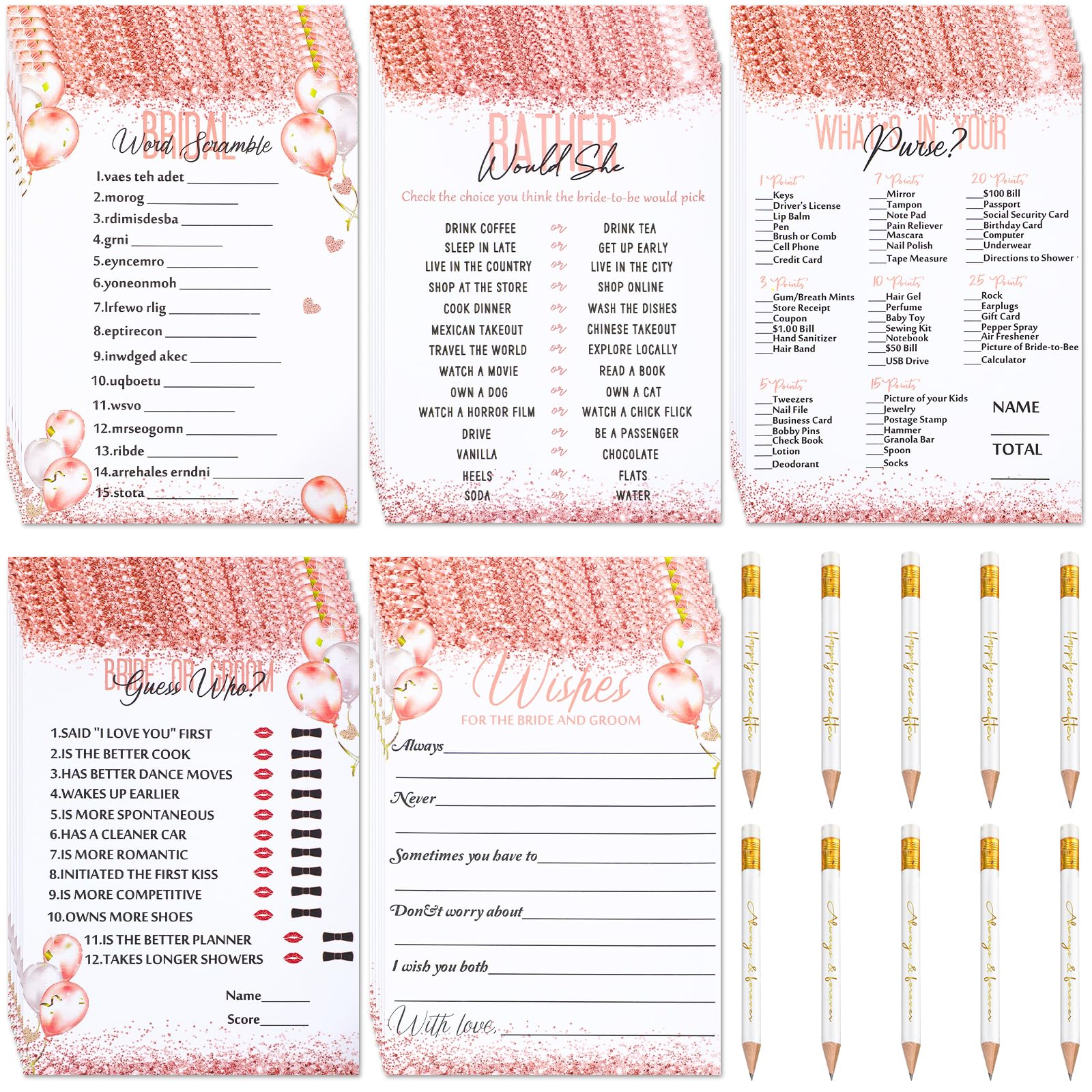 Photo 1 of * does not come with the pencils *
Spakon 135 Pcs Bridal Shower Game Bridal Shower Favors Set Include 125 Wedding Games Cards and 10 Pencils for Bride Groom Bachelorette Party Wedding Party Favor(Pink Balloon)