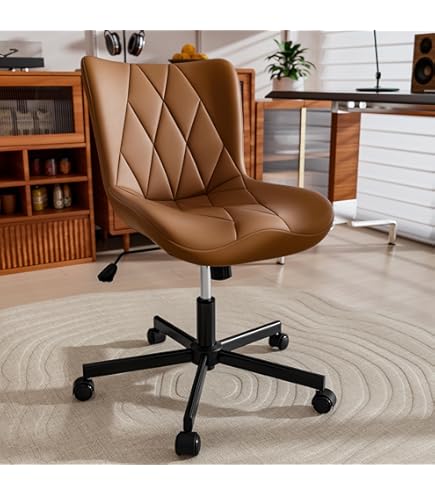 Criss Cross Chair, Armless Office Desk Chair, Wide Seat No Wheels, Height Adjustable Comfy Computer Task Swivel Chair Black