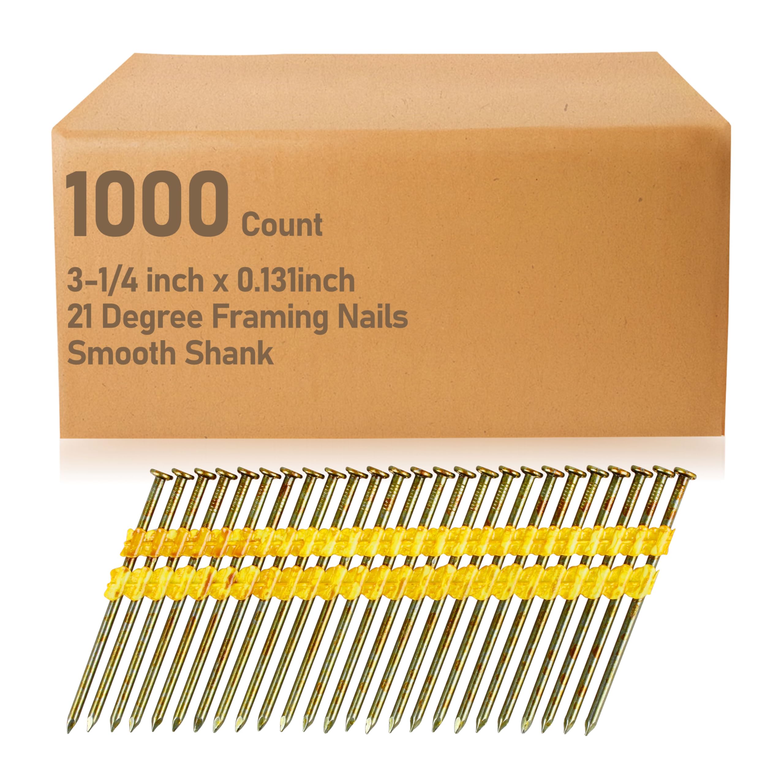 Photo 1 of 21 Degree Framing Nails 3-1/4 Inch x .131 Anti-rust paint finish Smooth Shank,Replacement 20111SHPT 1,000 Count