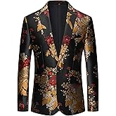 UNINUKOO Mens Floral Tuxedo Suit Jacket Casual Dress Party Flower Pattern Blazer for Men