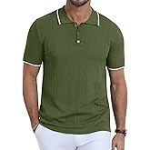 KUYIGO Men's Knit Hollow Out Polo Shirts Short Sleeve Button Collared Shirt Fashion Casual Summer Tops