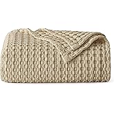 Bedsure Cooling Cotton Waffle Twin XL Blanket - Lightweight Breathable Blanket of Rayon Derived from Bamboo for Hot Sleepers, Luxury Throws for Bed, Couch and Sofa, Light Brown, 66x90 Inches