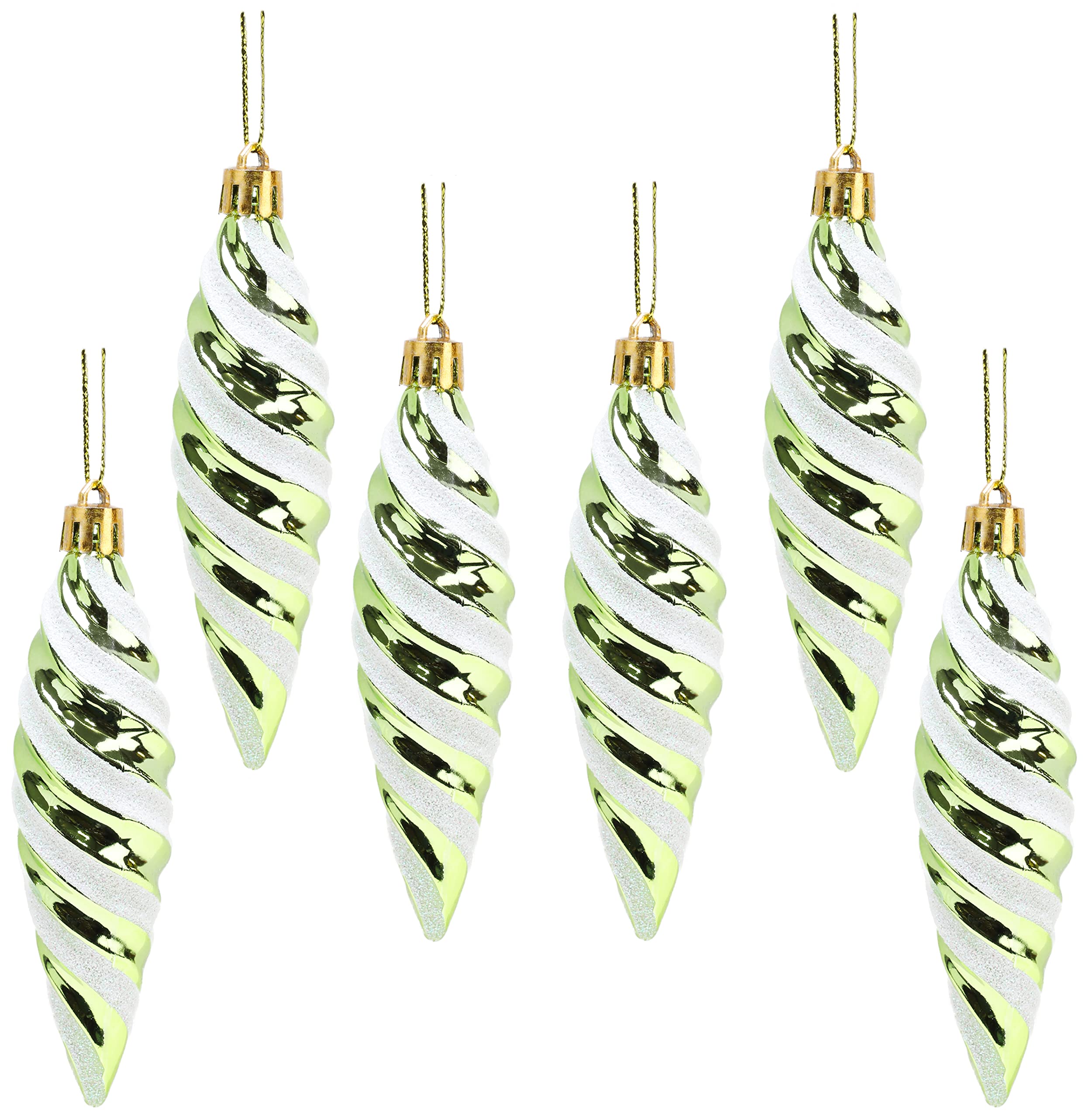 Christmas Concepts® Pack of 6-110mm Large Spiral Shaped Baubles - Shiny & Glitter Decorated - Christmas Tree Decorations (Lime Green)