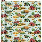 Pineraap Tractor Wrapping Paper Roll - 17Inch x 16.4Feet - Green Tractor Printed Gift Wrap Paper, Farm Themed Gift Packing Supplies for Birthday Party Crafts Decorations