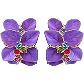 Navachi 18k Gold Plated Colorful Crystal Multi-color Enamel Leaves Flower Omega Back Earrings