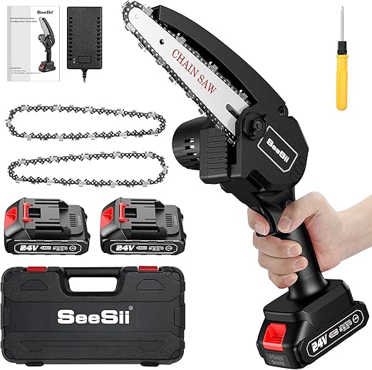 6inch Mini ChainSaw, SeeSii Cordless Chainsaw with 2x 2.0Ah Batteries