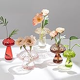 Hewory Glass Mushroom Vase for Flowers, 5pcs Colored Small Bud Flower Vases Unique, Mushroom Propagation Hydroponic Vases, Funky Cottagecore Decor for Home Room Kitchen Office Windowsill Decorations