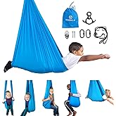 Harkla Sensory Swing for Kids & Adults - Holds 300lbs, Indoor Outdoor Sensory Swing for Hug Like Calming Effect - Double Layered Soft Fabric and Heavy Duty Hardware (Blue, 110" Swing)