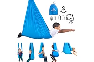 Harkla Sensory Swing for Kids & Adults - Holds 300lbs, Indoor Outdoor Sensory Swing for Hug Like Calming Effect - Double Layered Soft Fabric and Heavy Duty Hardware (Blue, 110" Swing)
